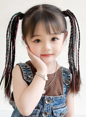 麻花辫脏辫长发马尾小辫子女小辫子假发绑带式彩色民族风儿童嘻哈