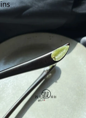 绿叶子黑木小花木制双面发簪复古古风清冷简约现饰日常森系