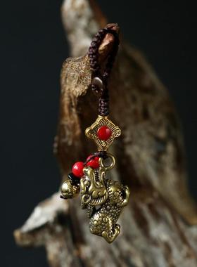 黄铜麒麟吊坠摆件挂件女男钥匙扣防小人护身符神器办公室转运招财