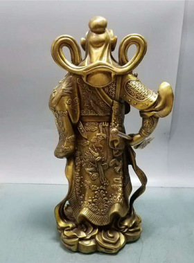 古韵斋 黄铜关公黄铜关公 家居工艺品黄铜摆件风水镇宅福运