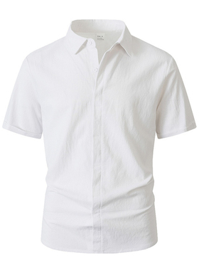 2026春夏外贸男士纯色暗扣短袖衬衣大码宽松休闲衬衫Men's shirts