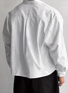 2026秋季外贸男装条纹衬衣宽松休闲撞色短款长袖衬衫Men's shirt