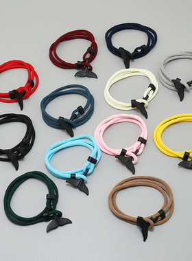 ins欧美风鲸鱼尾手链男手工编织手绳女个性百搭本命年情侣红手绳