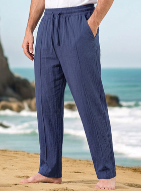 2026夏欧美纯色透气直筒休闲裤男沙滩度假宽松长裤Men's trousers