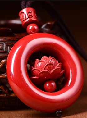 高含量天然原矿朱砂莲花平安扣紫金砂吊坠毛衣链挂件情侣时尚款