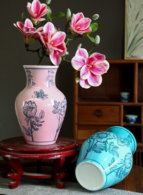 新中式青花瓷花瓶感复古陶瓷花瓶客厅鲜花插花玄关装饰品摆件