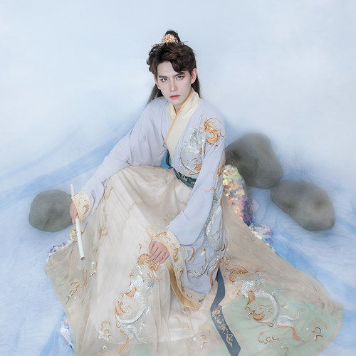 如梦霓裳烛龙神都夜行录联名汉服男装重工交领十二破裙龙纹春秋 - 图0