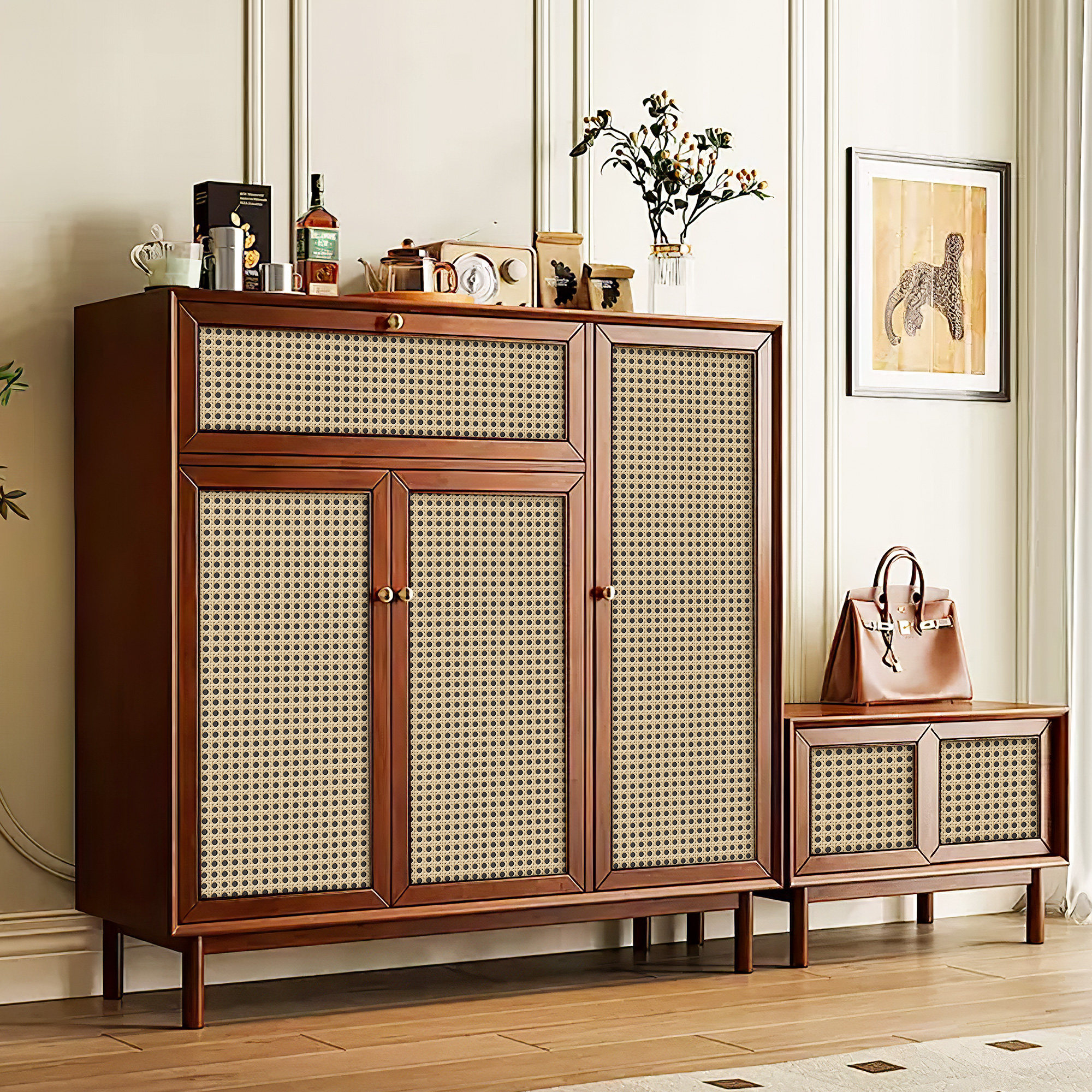 仿藤编贴纸柜子翻新改造复古衣柜橱柜柜门贴画中古风美化家具墙纸,淘宝优惠券,粉丝福利购,淘宝优惠卷