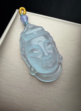 缅甸天然翡翠老坑冰种高冰白冰种精雕清水佛头玉石吊坠挂件