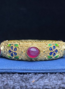 古法手工银花丝珐琅掐丝卡扣星光手镯复古故宫款旗袍汉服配饰