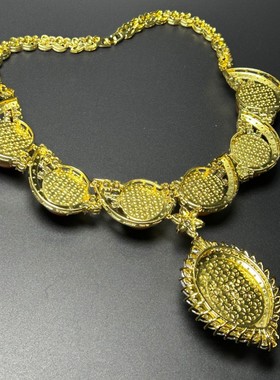 新款高冰种多宝色黄翡豪华镶晚宴项链吊牌国风款石英岩玉石颈饰女