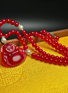 缅甸冰种红翡弥勒佛玉吊坠高冰项链挂件本命佛公红翠玉佩佛牌挂坠