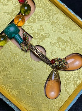 古玩民俗古玩收藏佛珠手串碧玺十八手持配老刺绣盒子