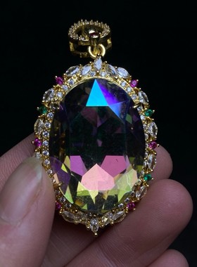 古玩旧藏黑檀木镶玉石收藏盒内珍藏红宝石吊坠项链