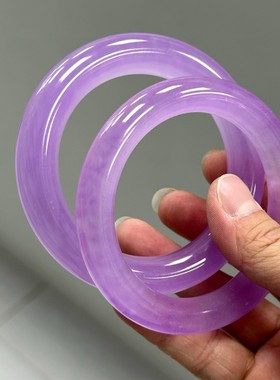 玉石冰紫色手镯缅甸翡翠色翠玉女款旺夫冰种紫罗兰圆条玉手镯