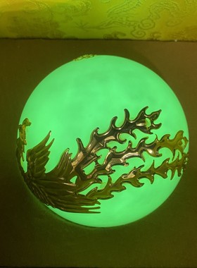 珍藏老漆器盒内装夜明珠超亮夜光球原石荧石雕刻描金静心摆件古玩