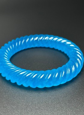 翠玉蓝水圆条立体麻花手镯平安镯冰种玉石镯子女手饰品