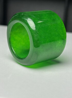 冰种阳绿翠玉扳指菠菜绿玉石男士霸气大拇指环满绿玉祖母绿玉戒指