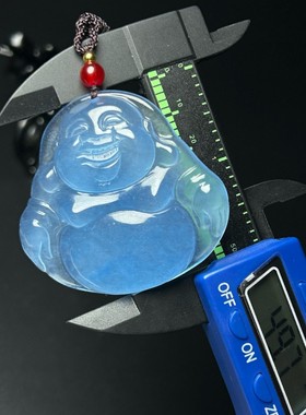 高冰蓝色翠玉佛公吊坠大小号齐全天空蓝宝蓝色弥勒佛女士项链