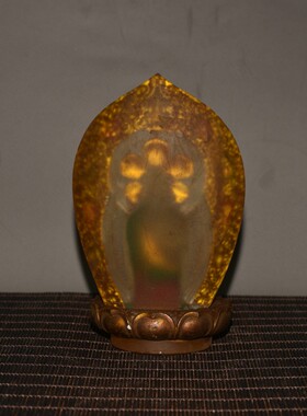 尼泊尔古法琉璃彩绘鎏金琉璃背光如来佛手工制作琉璃描彩桌面摆件