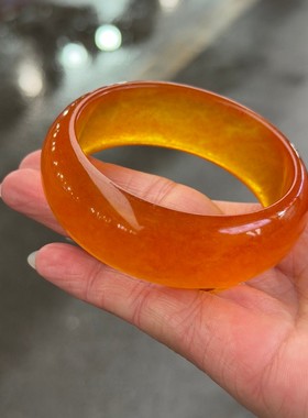 精品黄龙玉石手镯鸡油黄色加宽旺夫帝王黄玉石镯子女款轮胎镯子