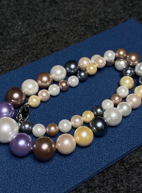 花梨木镶螺钿机关首饰盒珍珠锁骨链复古锁骨链手链正圆大小渐变款