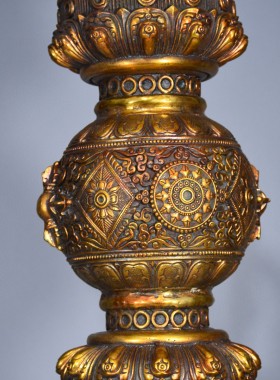 藏传尼泊尔铜胎錾刻鎏金五股多杰金刚杵撅法器佛堂摆件古玩