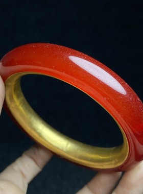 缅甸高冰雕花老翡翠包金手镯女冰种红翡家有转运翠镯手环带盒一套