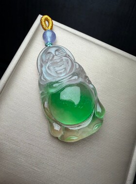 缅甸翡翠佛公吊坠冰种飘绿色飘花弥勒佛玉坠女款项链玉佛挂件挂饰