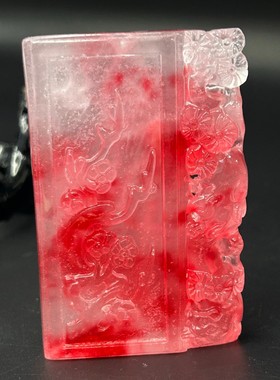 完美高冰精工雕刻鸡血红山水精美饰品送链子送盒子文玩饰品民族风