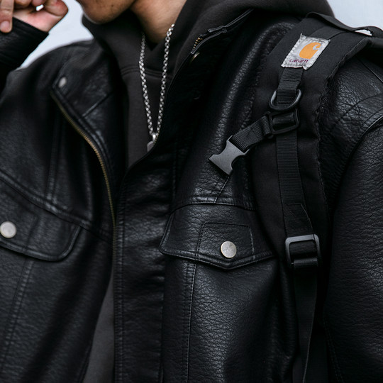 Loose leather jacket with motorcycle trendy American retro stand collar