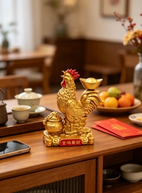 纯铜金鸡聚财摆件元宝旋转居家商铺纳福大吉大利招财旺事业工艺品