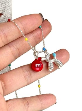 多巴胺小狗红m豆趣味锁骨链