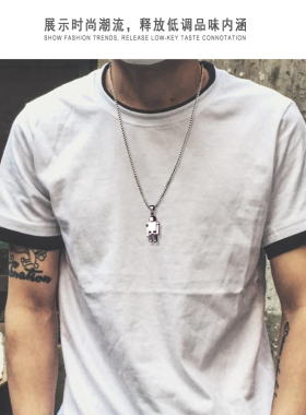 机器人潮流吊坠男生钛钢刻字项链