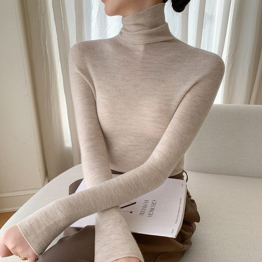 Women's cashmere sweater piled high collar slim fit fine wool bottoming