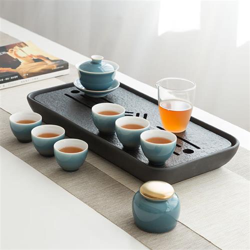 新款今时月 霁青茶具套装家用整套茶具茶盘泡茶小茶台盖碗功夫茶