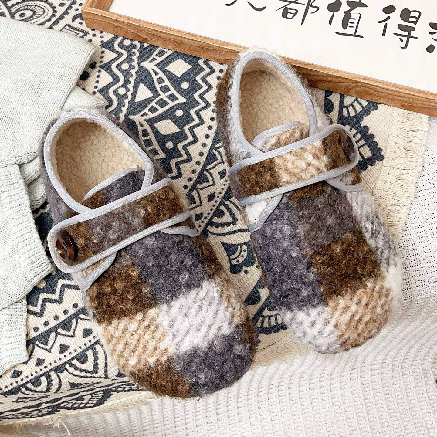 复古加绒毛毛鞋女秋冬保暖魔术贴全包勃肯鞋豆豆鞋外穿毛绒妈妈鞋,淘宝优惠券,粉丝福利购,淘宝优惠卷