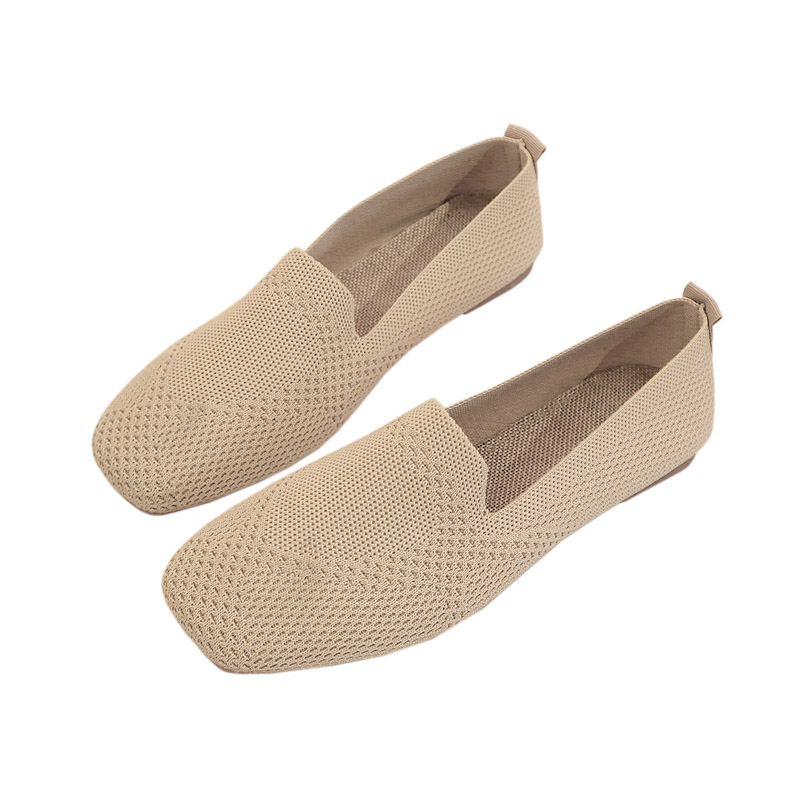 cumuggo旗舰店网红ins针织豆豆鞋女春秋飞织方头平底百搭单鞋老北京布鞋潮0