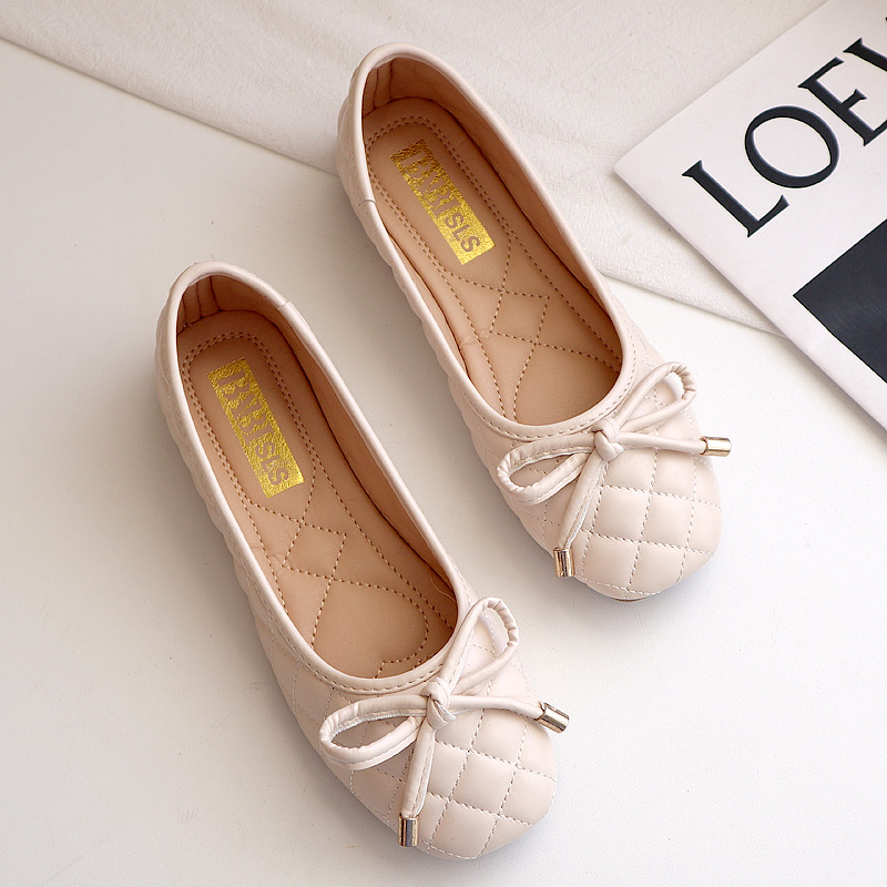 cumuggo旗舰店平底单鞋女春秋新款蝴蝶结淑女方头一脚蹬软底舒适孕妇奶奶鞋2