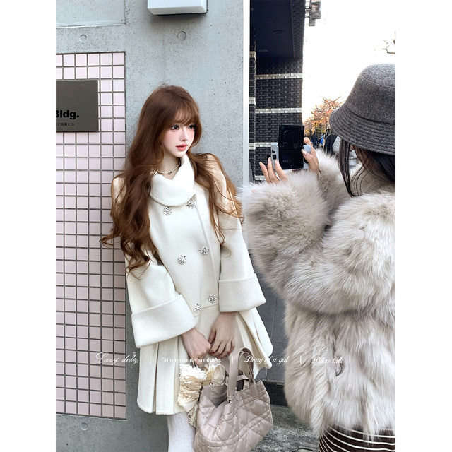 Lazy Didi Kyoto Snow Lane Wool Coat Accordion Pleated Cloak Wool Jacket Retro Retro Silhouette
