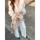 Lazy Didi ຕອນບ່າຍ Wind Chime Summer ຊຸດສາມຊິ້ນ 100 Cotton Embroidered Suspender Cardigan Trousers Gentle Lace