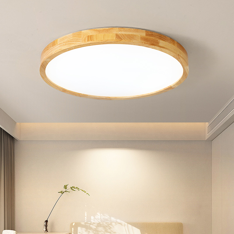 北欧实木LED吸顶灯主卧室房间餐厅书房阳台圆形日式原木纹色灯具 - 图0