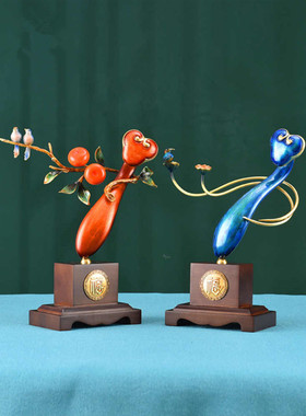 工艺品铜摆件柿柿如意客厅玄关办公室老板桌面装饰品高档大气礼物