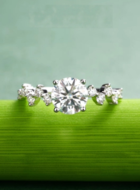 纯银戒指女一克拉繁星莫桑钻高碳钻带证书戒指空托活闭口跨境批发