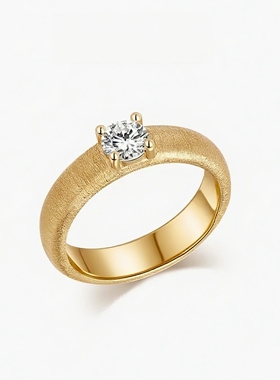 缎面拉丝戒指女纯银轻奢宽窄版镶嵌锆石指环中古百搭情侣戒指