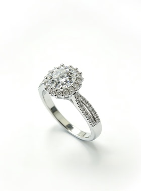 豪华圆包围镶莫桑石戒指两克拉莫桑石女戒银活口戒指厂家批发