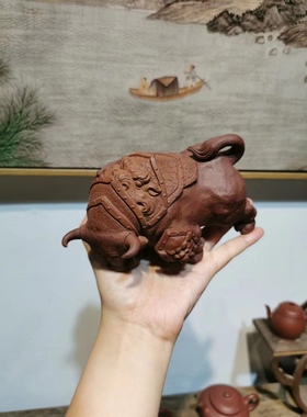 铠甲牛 张月莫逐陶社 宜兴全手工紫砂壶雕塑茶宠摆件铠甲牛