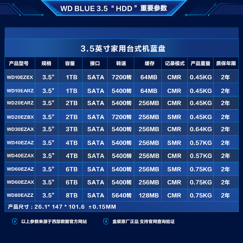 WD/西部数据1T全新台式机6T内置电脑CMR机械2T硬盘SATA接口蓝盘4T - 图0