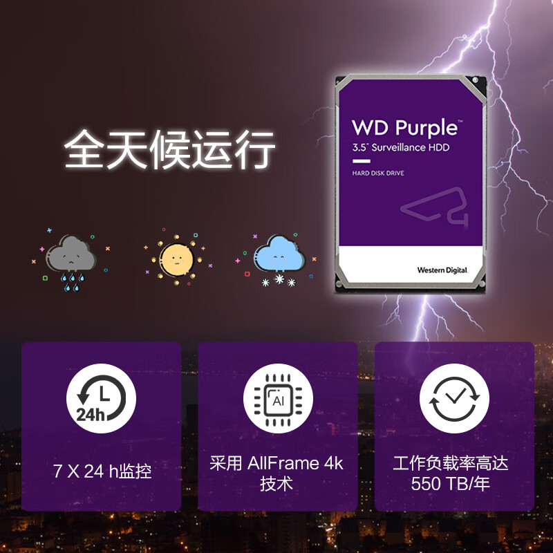 WD/西部数据 WD221PURP紫盘 PRO 22TB SATA6Gb/s 512M监控硬盘-图2