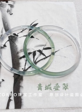 【原创】正品天然荔枝冻冰种玛瑙油青叮当手镯烟灰色粉色半山半水
